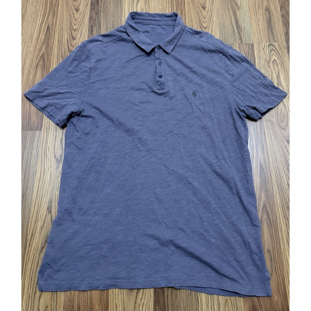 John Varvatos Polo Shirt Mens Medium Slub Knit Embroidered Peace Sign Blue